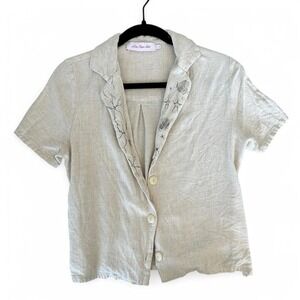 Lisa Says Gah Altered Button Up - Cream Linen Top